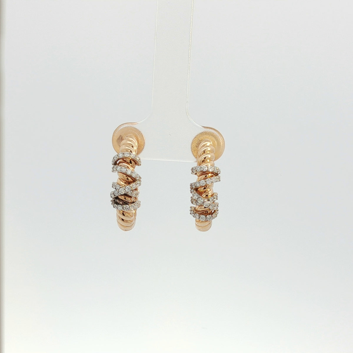 Rose Gold Cable Hoop Earrings with Diamonds 18KT