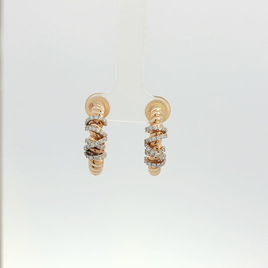 Rose Gold Cable Hoop Earrings with Diamonds 18KT