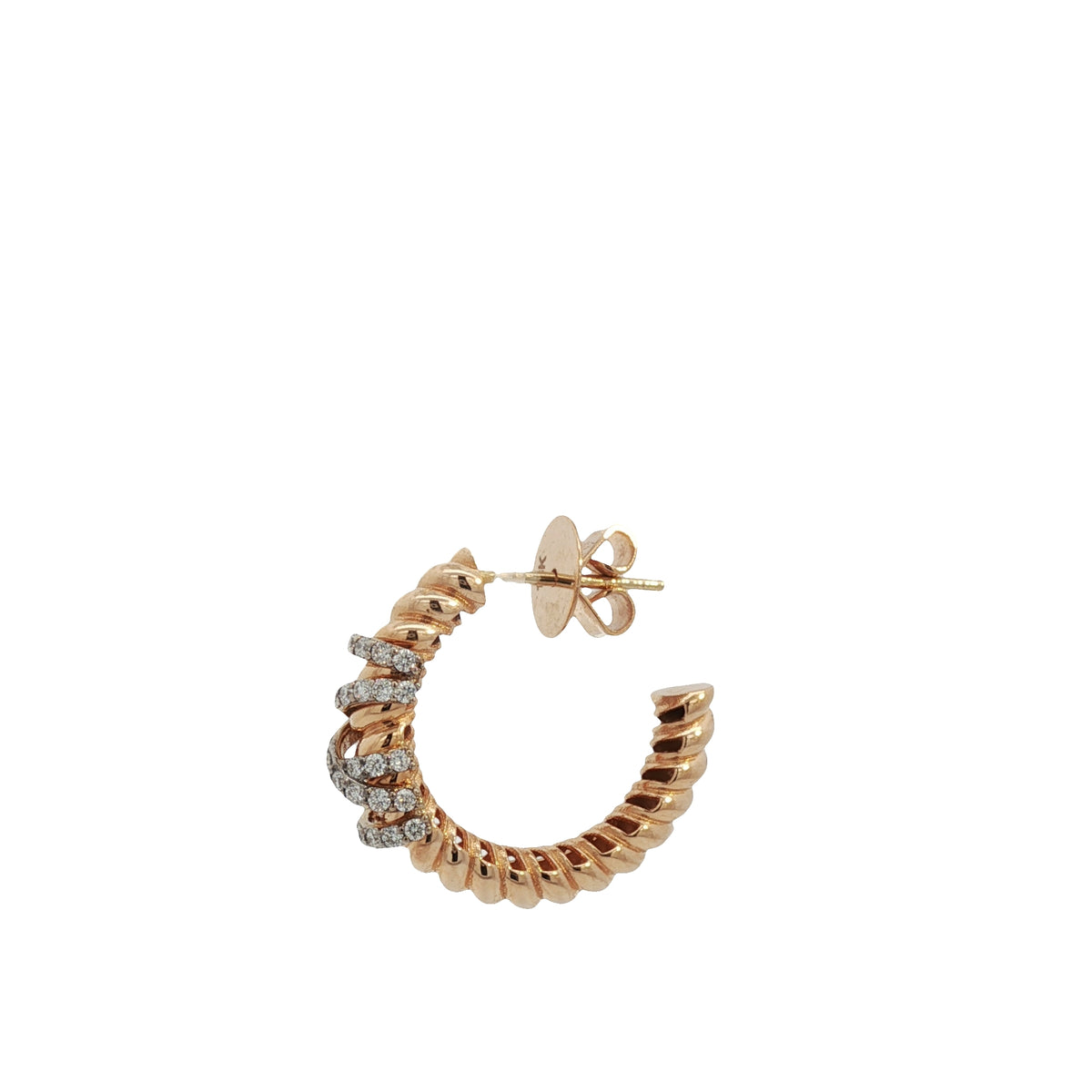 Rose Gold Cable Hoop Earrings with Diamonds 18KT