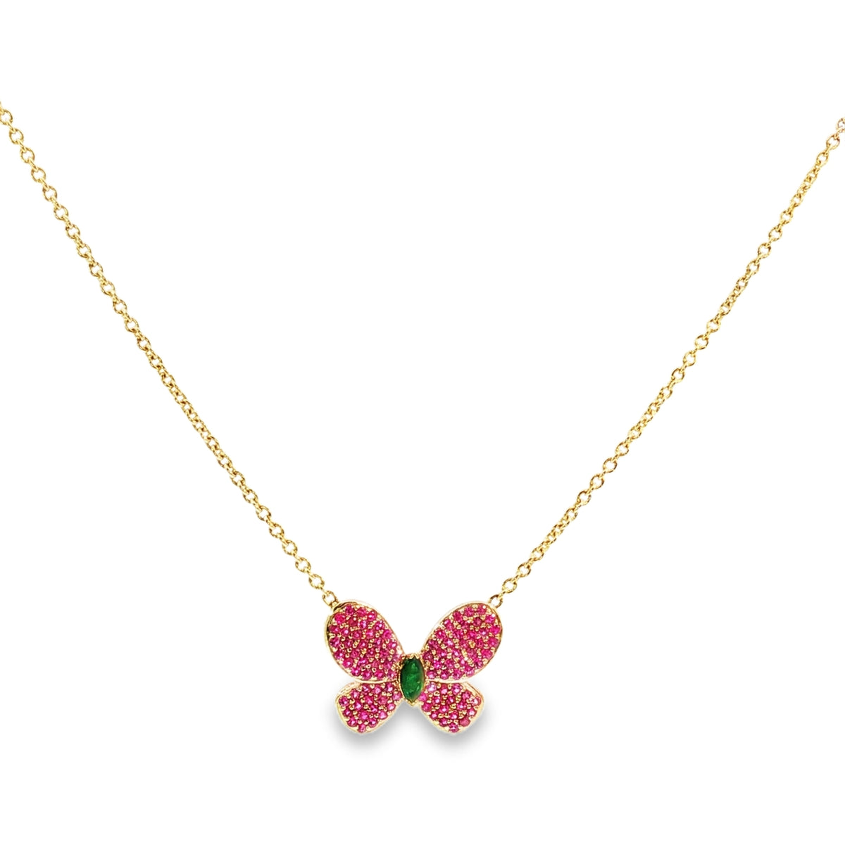 Ruby Butterfly Pendant Chain 18Kt