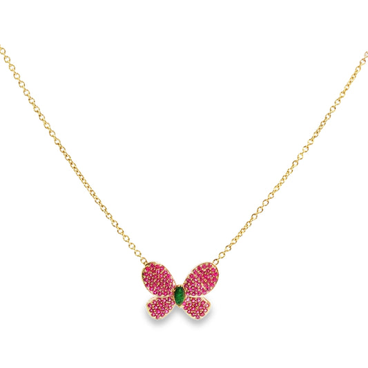 Ruby Butterfly Pendant Chain 18Kt