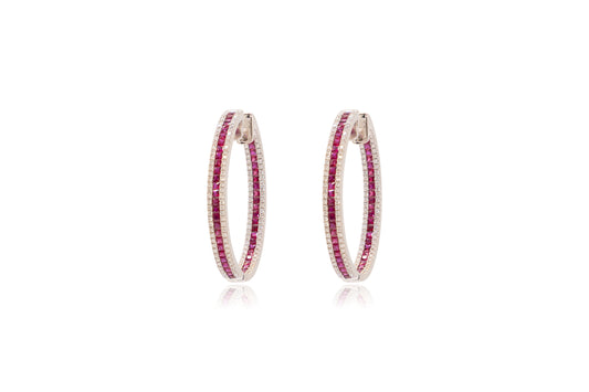 Ruby and Diamond Hoop Earrings in White Gold 18KT