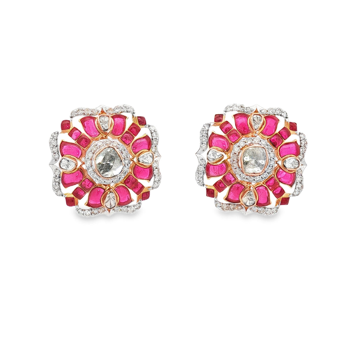 Ruby and Polki Traditional Stud Earrings