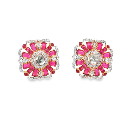 Ruby and Polki Traditional Stud Earrings