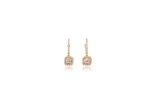 Small Diamond Hoops with Diamond Drop Earrings 18kt Yellow Gold