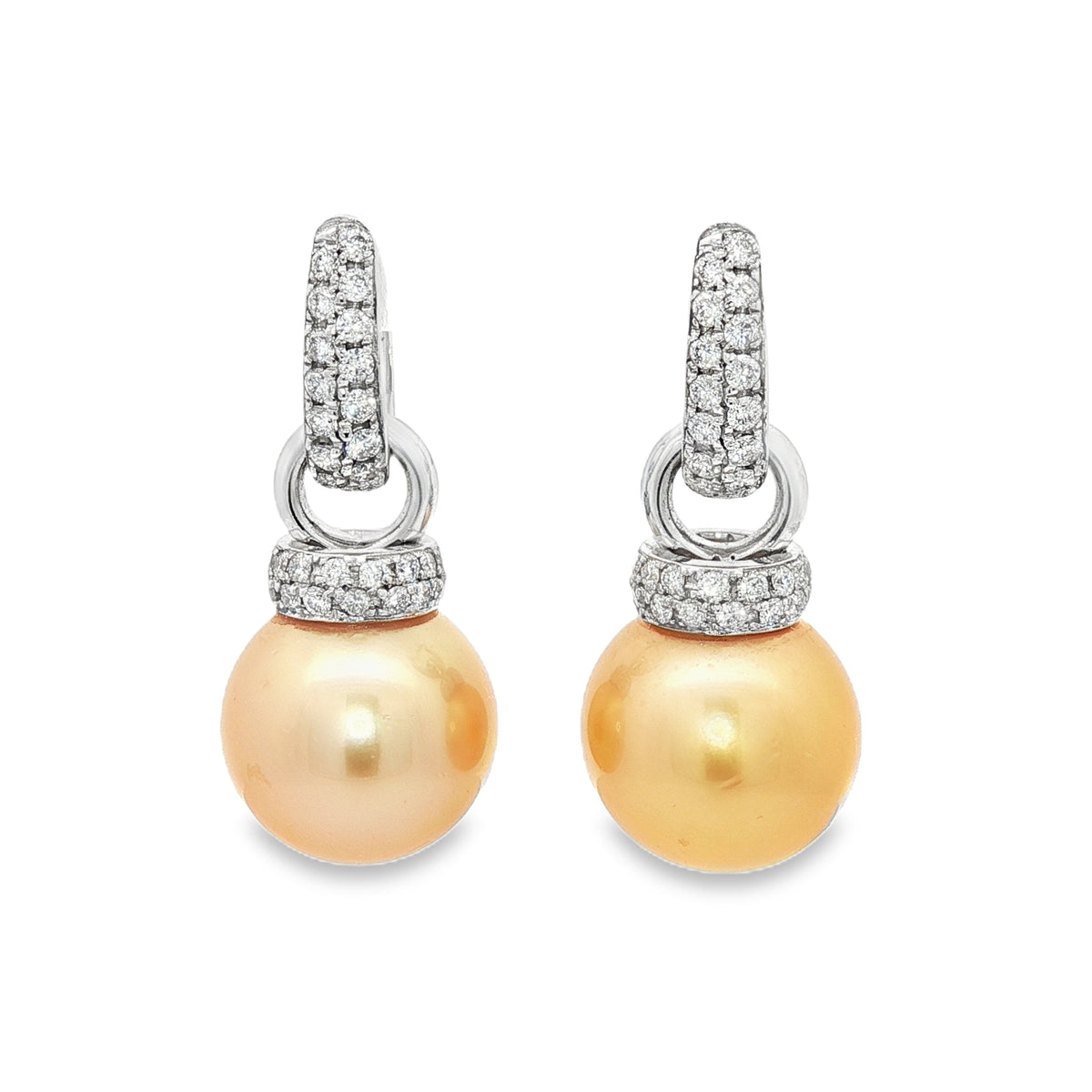 South Sea Gold Pearl Drop earrings with Diamonds in 18k white Gold