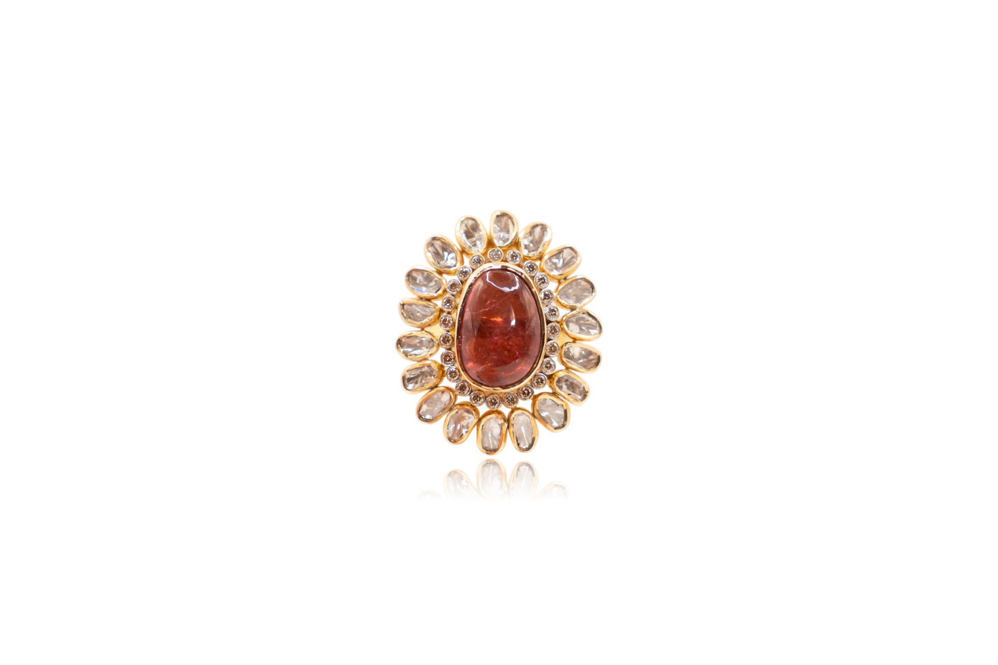 Tourmaline Polki and Diamond RING 18Kt