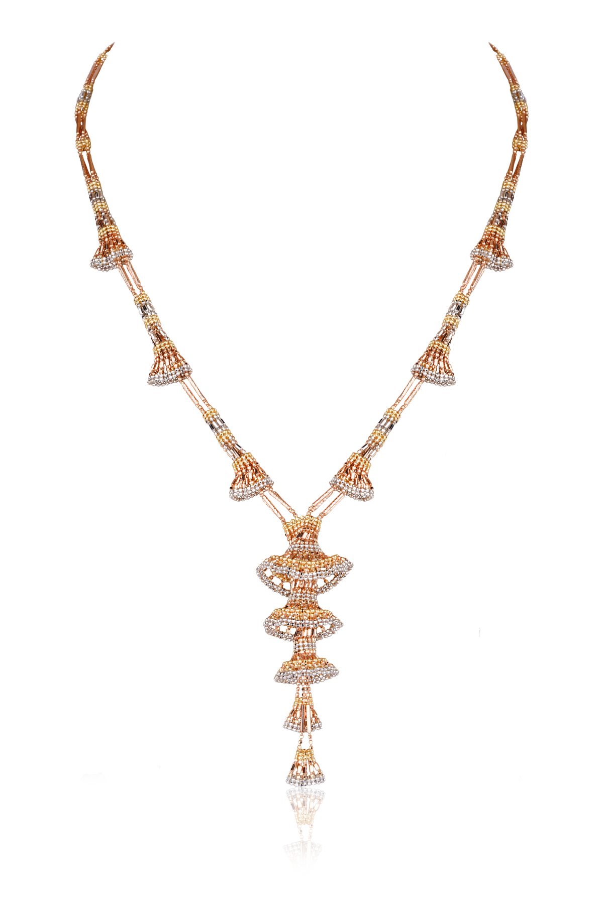 Tri Tone Bell Drop Necklace 18Kt
