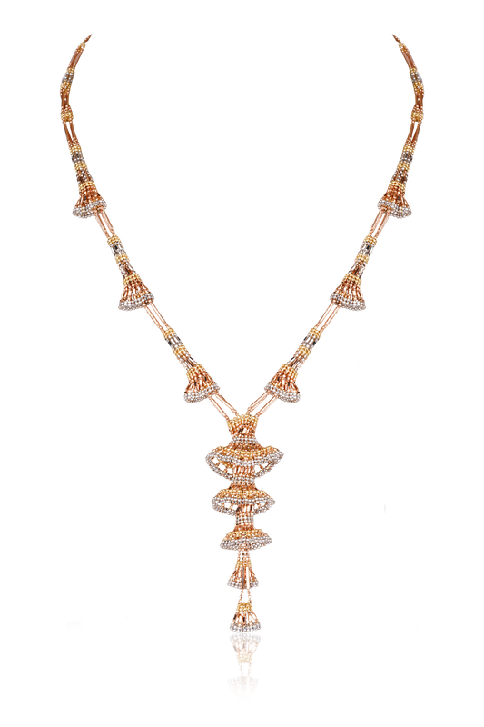 Tri Tone Bell Drop Necklace 18Kt