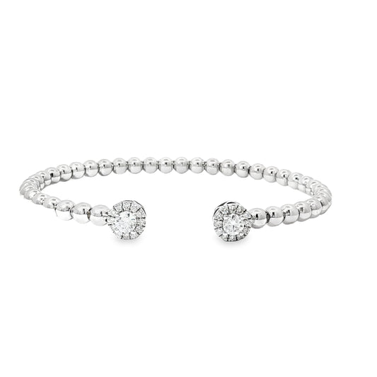 White Gold Beaded Open Bangle with Round Brilliant Diamonds 18KT