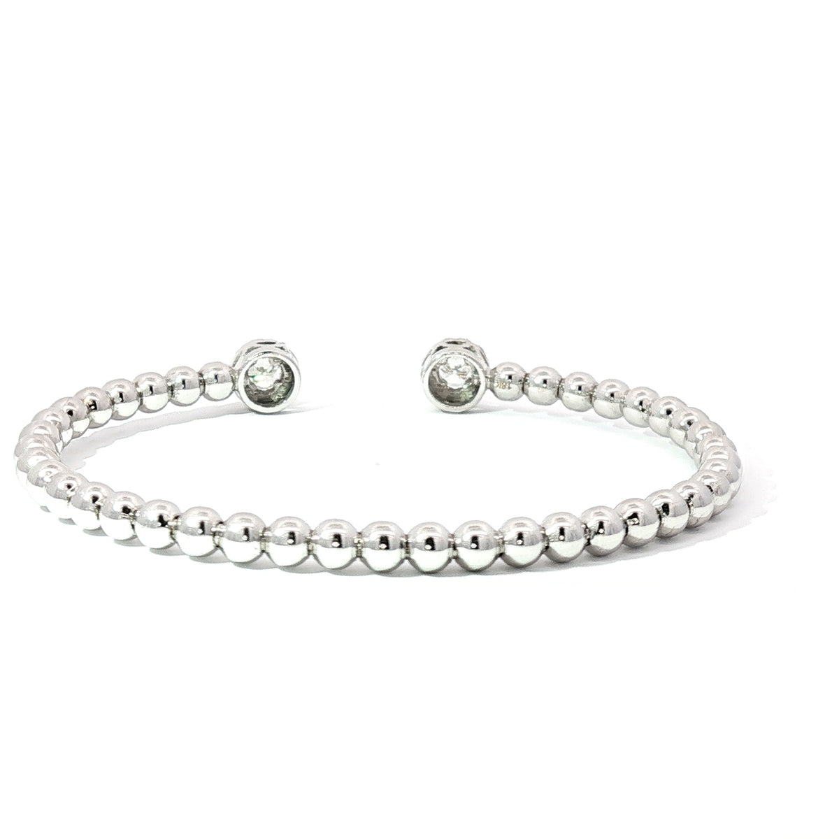 White Gold Beaded Open Bangle with Round Brilliant Diamonds 18KT