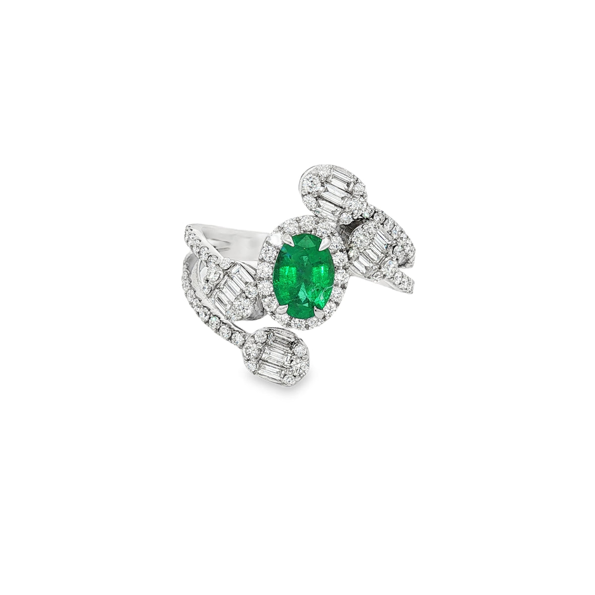 White Gold Diamond Ring with Emerald 18KT