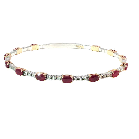White Gold Diamond and Burmese Ruby Bangle 18k