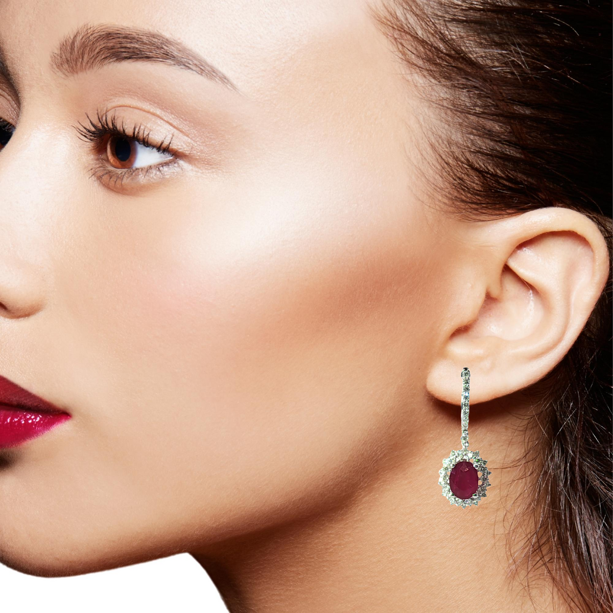 White Gold Diamond and Burmese Ruby Drop Earrings 18k