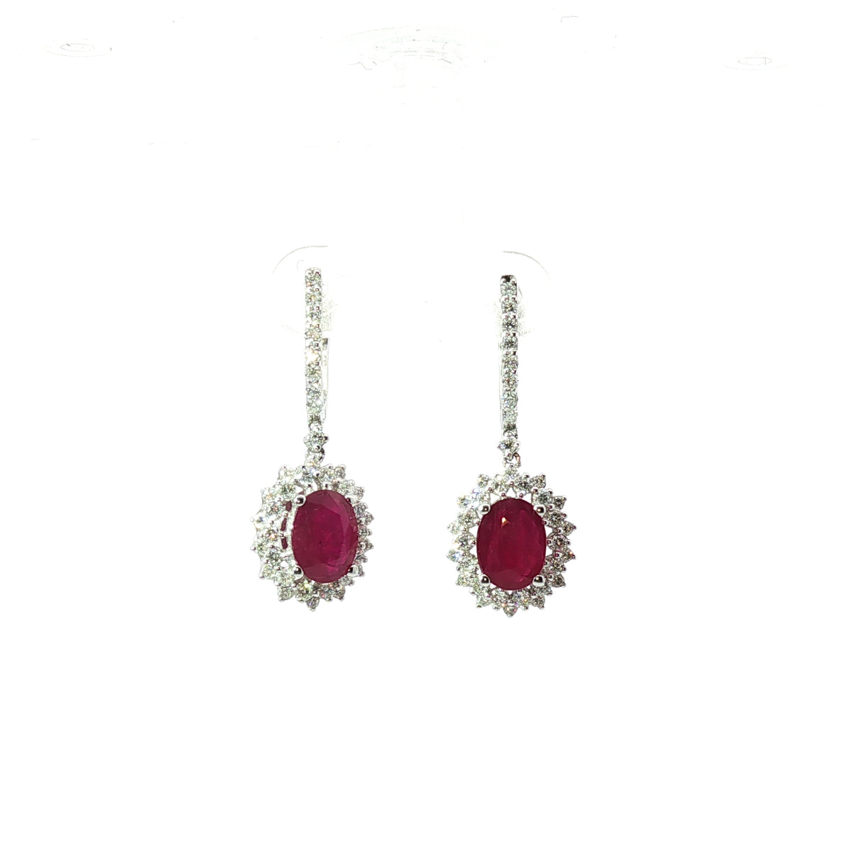 White Gold Diamond and Burmese Ruby Drop Earrings 18k