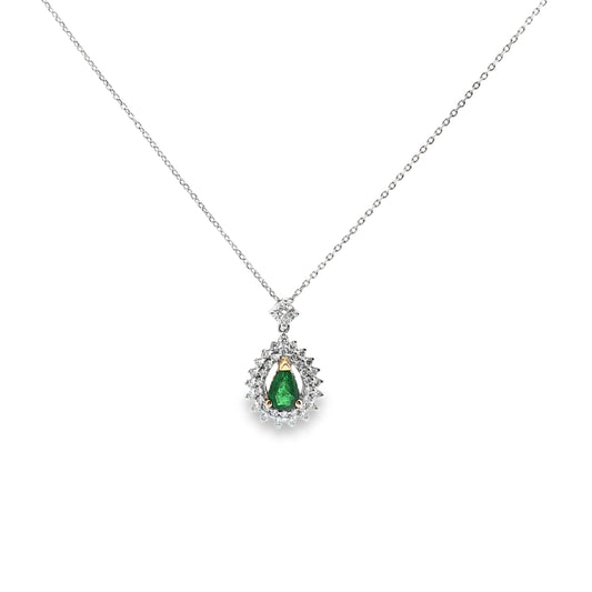 White Gold Diamond and Emerald Pendant Chain 18k