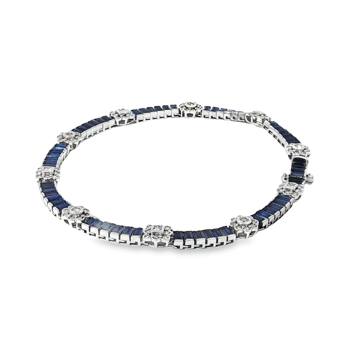 White Gold Diamond and blue Sapphire Bracelet 18Kt