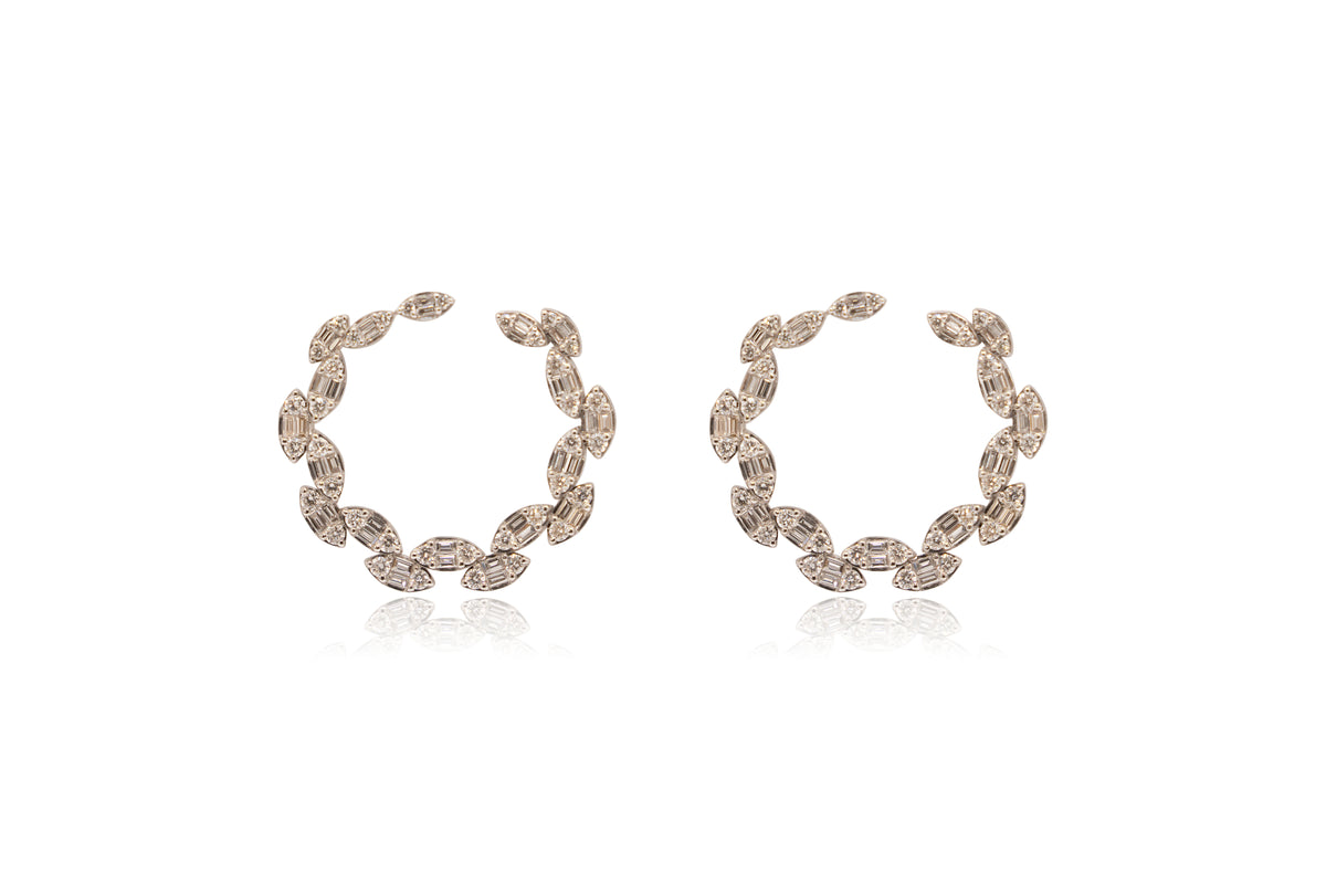 White Gold Open Face Diamond Hoops Earrings 18KT