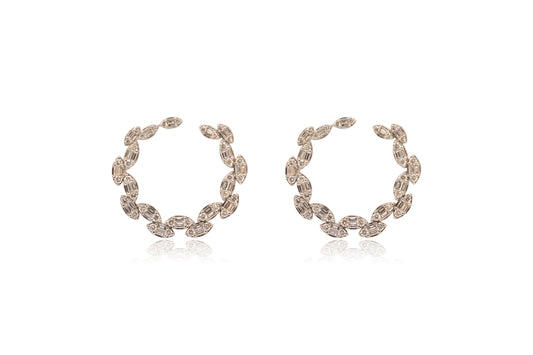 White Gold Open Face Diamond Hoops Earrings 18KT