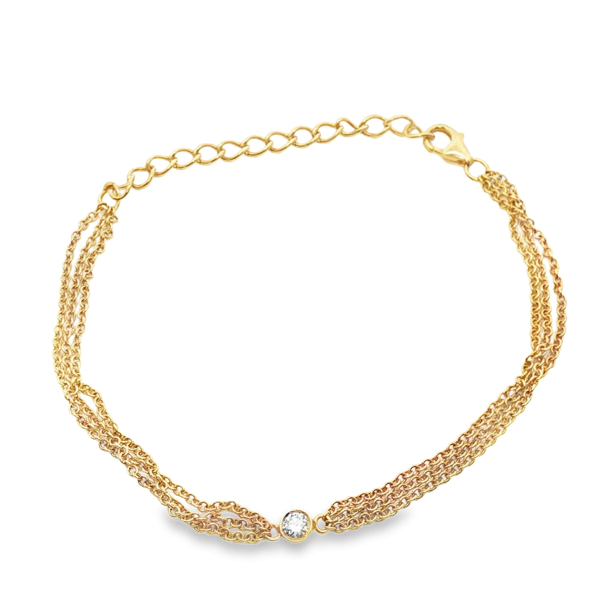Yellow Gold Chain Bracelet with Round Cut Diamond 14k