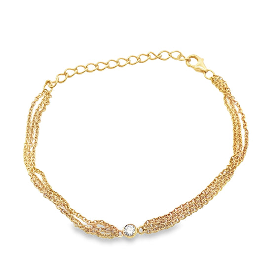 Yellow Gold Chain Bracelet with Round Cut Diamond 14k
