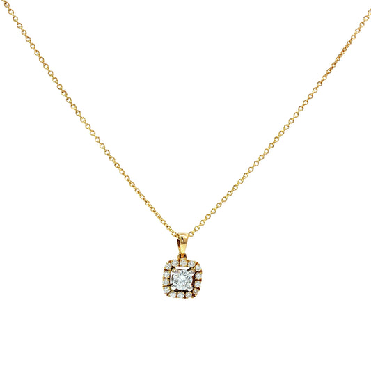 Yellow Gold Chain with Round Brilliant Diamond Pendant 18KT