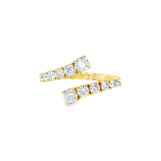 Yellow Gold Diamond Bypass Ring with Round Brilliant Cut Diamonds 18KT