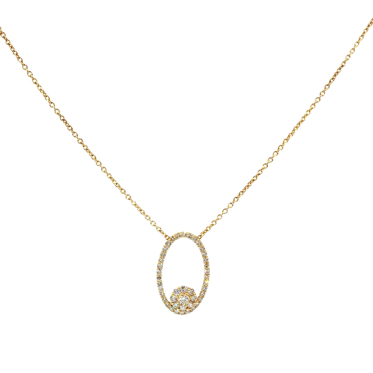 Yellow Gold Necklace with Oval Diamond Pendant 18Kt