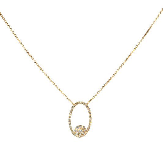 Yellow Gold Necklace with Oval Diamond Pendant 18Kt
