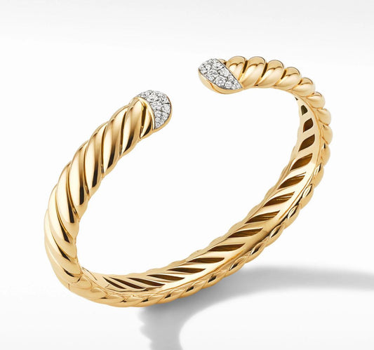 Yellow Gold Thick Cable Open Diamond Bracelet BANGLE 18Kt