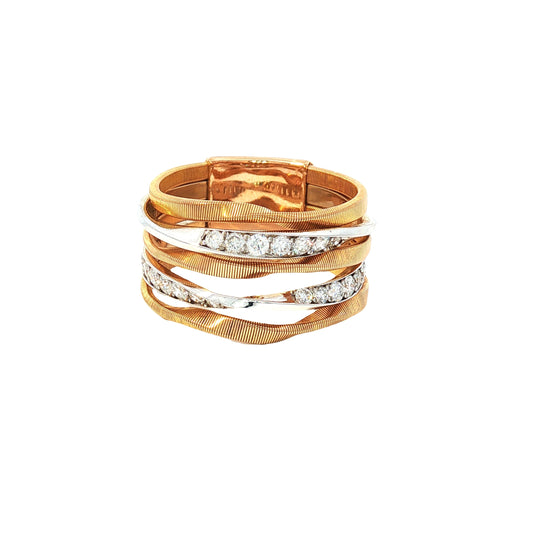 Yellow and White Gold Wired Ring with Diamonds  18KT