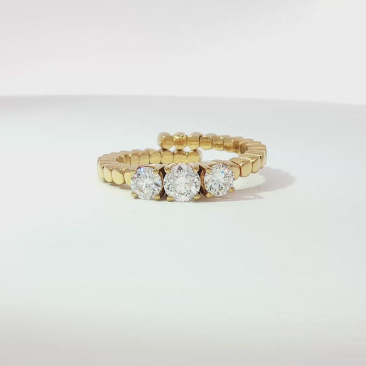 Yellow Gold 3 Brilliant Cut Diamonds Adjustable Ring 18KT