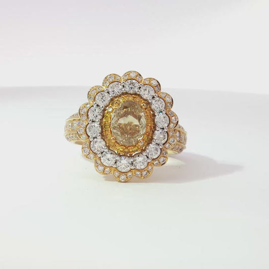 Oval Brilliant Cut 1.01ct Yellow Diamond Heirloom Ring 18KT